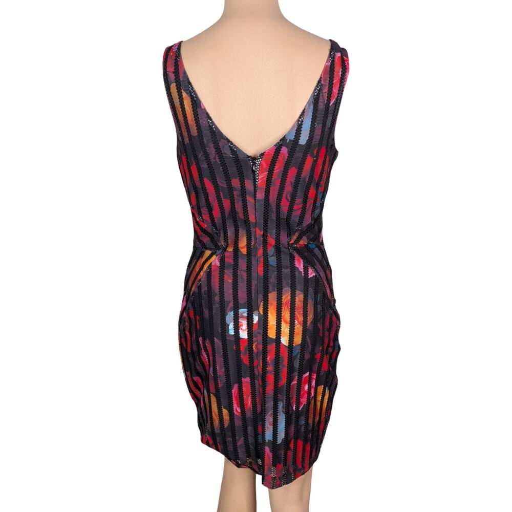 Guess Spanish Rose Floral Mesh Bodycon Dress S Black Lace Stripe Mini - Picture 10 of 12